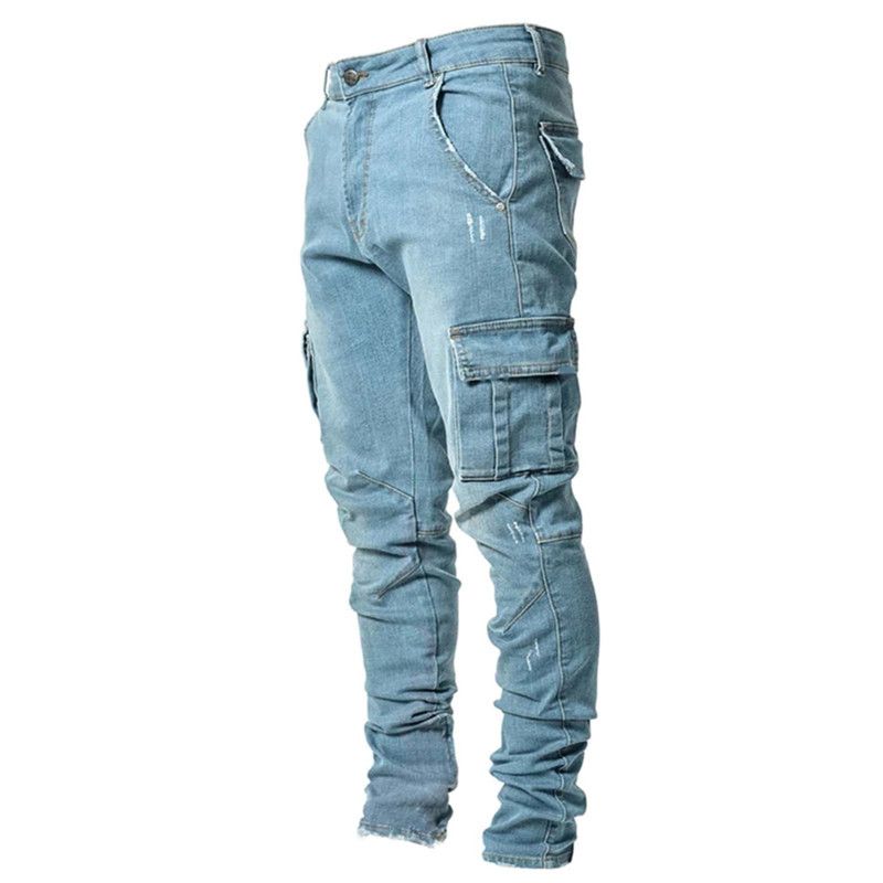 Men's Clothing New Men's Jeans Trendy Casual Side Pockets Small Feet Tight Men's Jeans_mkmklike.com