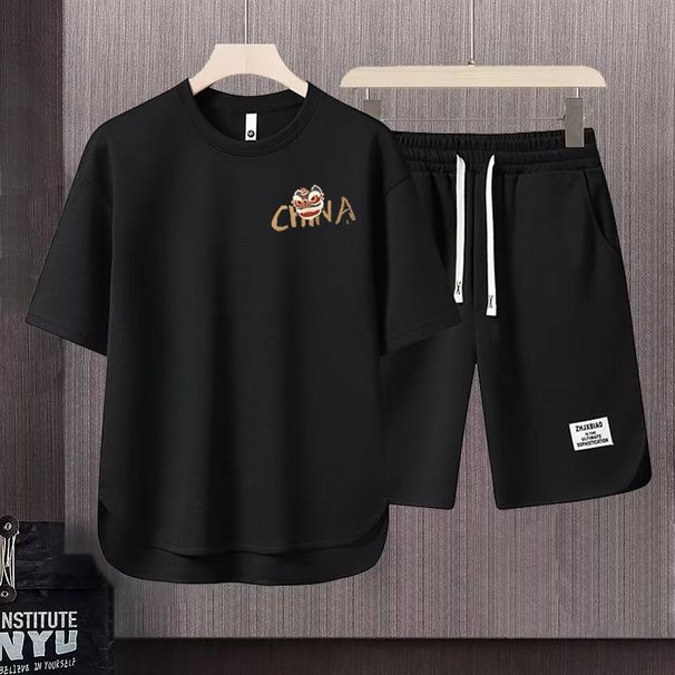 Men's Clothing 2024 Waffle Casual Summer Suit Men's Loose Teen Short sleeved T shirt Shorts Handsome Two piece Suit_mkmklike.com