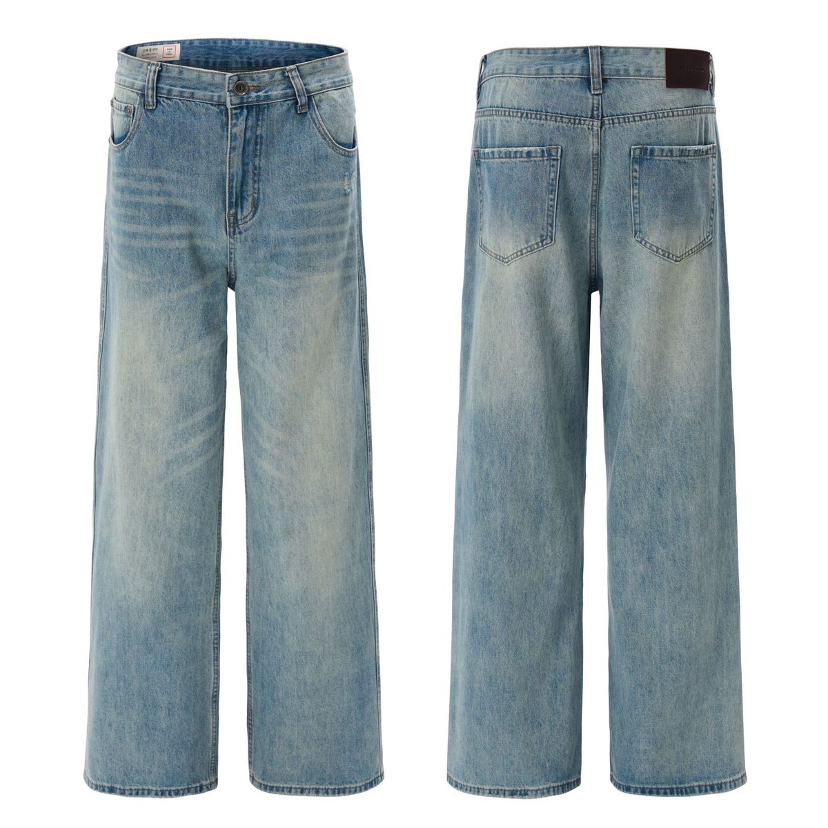 Men's Light Blue Washed Jeans - Vintage Straight-Leg Distressed Denim Pants With Cat Whisker & Knee Rips For Urban Streetwear_mkmklike.com