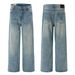 Men's Light Blue Washed Jeans - Vintage Straight-Leg Distressed Denim Pants With Cat Whisker & Knee Rips For Urban Streetwear_mkmklike.com