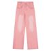 Women's Clothing High Street Loose Straight Pink Washed Jeans Spring And Summer High Waist Drape Mopping Wide Leg Trousers_mkmklike.com