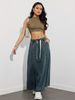 K Design Sense: Elastic Waistband Drawstring Large Swing Skirt, Denim Skirt For Women_mkmklike.com