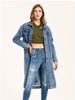 Vintage Denim Coat For Women - Lightweight Long Coat With Princess Sleeves, Soft Stretch Fabric, Medium Blue & White T-Shirt Style_mkmklike.com