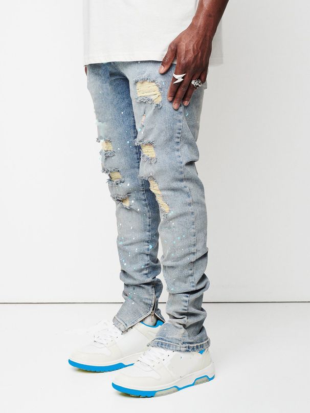 Suitable For All Seasons Slim Fit Ripped Skinny New Men's Painted Jeans_mkmklike.com