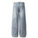 High Street Washed Lightly Faded White Jeans Men's Loose Straight Trendy American Hip-Hop Casual Wide-Leg Long Pants_mkmklike.com