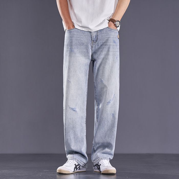 Ripped Jeans Men's Straight Loose Harlan Tide Brand Retro Wash Fattened Trousers Wide Legs American_mkmklike.com
