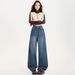 Denim Blue Curved Wide-leg Jeans For Women, 2025 Autumn/winter, Fleece-lined, Stylish, Loose-fitting, Slimming,_mkmklike.com