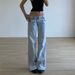 Women's Clothing Retro High Street Jeans Washed Light Blue Design Straight Mopping Pants Loose Trousers_mkmklike.com