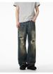 Wasteland Wind Ripped Jeans Men And Women Straight Loose Wide Legs American High Street Tide Brand Ruffian Handsome Design Overalls_mkmklike.com