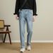 Korean Style Stretch Waist Tapered Jeans For Men – Light Wash Vintage Straight Leg Casual Pants_mkmklike.com