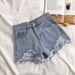 Ripped Denim Shorts for Female Students Spring/Summer New Style Versatile Slimming Wide Leg Frayed Hem A-Line Hot Pants Trendy on Instagram_mkmklike.com