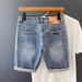 Trendy High-End Retro Style Summer Denim Shorts For Young Men Washed Slim Fit Stretch Five Point Pants_mkmklike.com