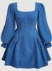 K Women's Long Sleeved Waist Cinching And Slimming Dress Denim Skirt_mkmklike.com