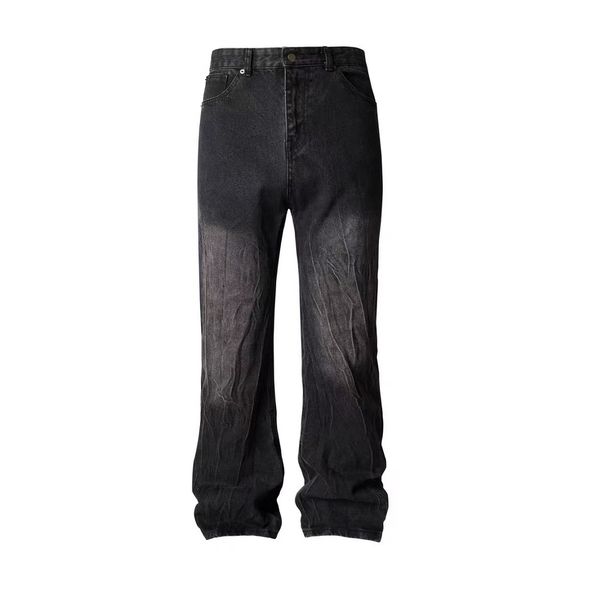 Vintage Distressed Flared Jeans – Black & Gray Lightning Wash, High Street Cleanfit Denim Trousers_mkmklike.com