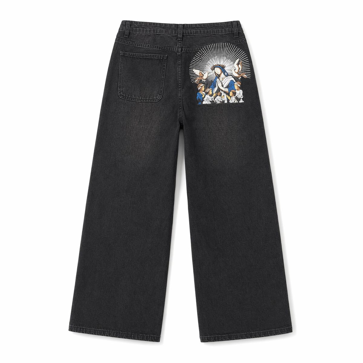 Men's Heavy Duty Embroidered Denim Wide Leg Pants - American Retro Street Style Straight Leg Casual Trousers For All Seasons_mkmklike.com