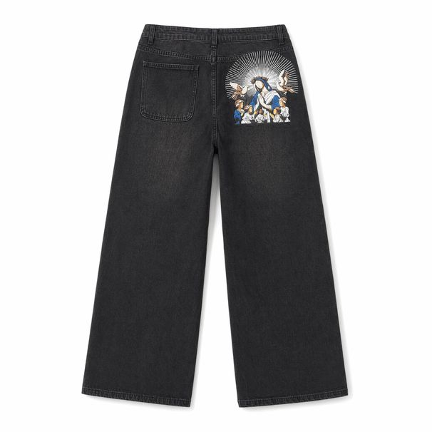 Men's Heavy Duty Embroidered Denim Wide Leg Pants - American Retro Street Style Straight Leg Casual Trousers For All Seasons_mkmklike.com