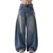 American High Street Retro Washed Pleated Scimitar Jeans Men And Women Loose Straight Casual Wide Leg Baggy Pants_mkmklike.com