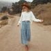 Bohemian A-Line Denim Skirt With Layered Hem & Abstract Print - Mid-Length Raw Edge Denim Skirt For Women_mkmklike.com