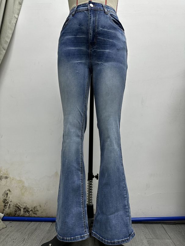 Women's Clothing Spring And Summer New Women's Casual Pants High Waist Elastic Washed Flared Jeans Women_mkmklike.com