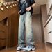 Nordmann European And American Style Vintage Washed Retro Jeans For Men, Ins Trendy Brand High Street Loose Straight Double Knee_mkmklike.com