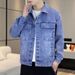 Men's Denim Jacket Slim Fit Casual Spring Autumn Vintage Workwear Coat With Pockets_mkmklike.com