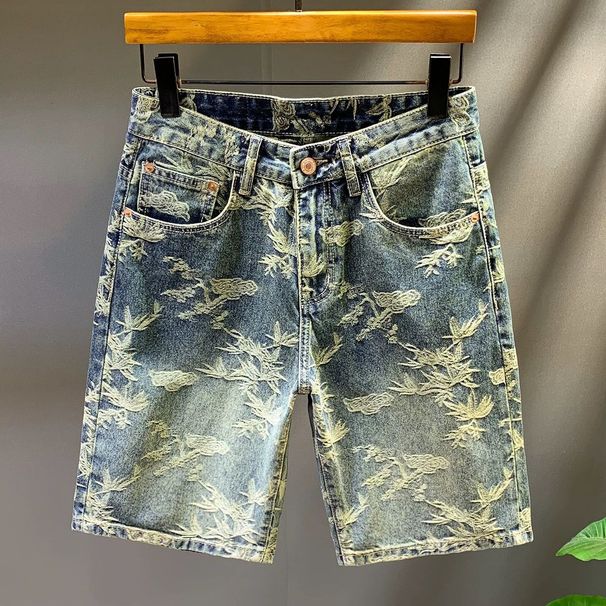 Men's Clothing Summer Men's Denim Shorts Trendy Fashion Personality Striped Print Handsome Shorts_mkmklike.com