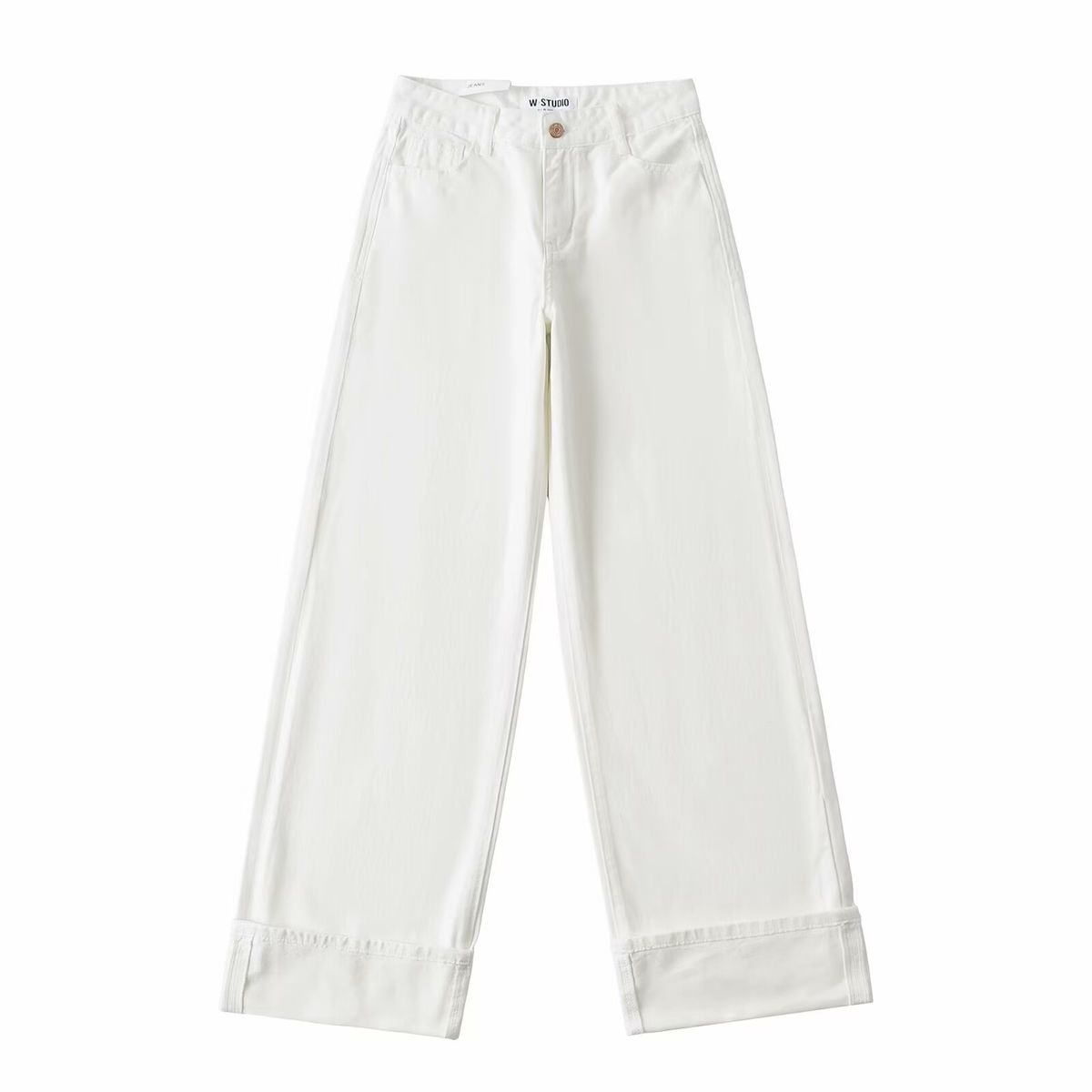 Women's Retro Mid-Rise Wide-Leg Jeans - Vintage Straight Denim Pants With Cuffed Hem, Black/Light Blue/White/Raw Denim (Xs/S/M/L)_mkmklike.com