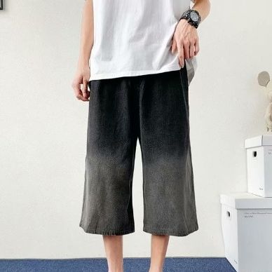 Men's Clothing Shorts Men's Summer Trend Loose Washed Denim Cropped Pants Versatile Casual Straight Pants_mkmklike.com