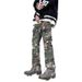 Men's Clothing High Street Ink Splash Camouflage Overalls With Multiple Pockets Loose Straight Leg Wide Leg Ripped Trendy Hip Hop Jeans_mkmklike.com