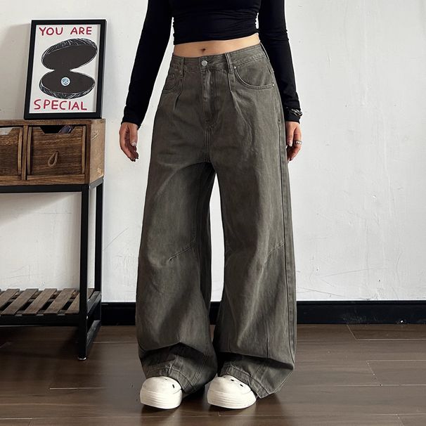 Vintage Washed Jeans – Distressed Patchwork Relaxed Fit Wide-Leg Pants (Bronze Brown, S-3XL, Unisex)_mkmklike.com