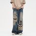 Ripped Jeans Men's Summer Ruffian Handsome American High Street Retro Wide-leg Pants Trendy Brand Loose Straight Casual Trousers_mkmklike.com