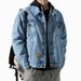 Men's Clothing Distressed Denim Jacket Oversized Streetwear Patchwork Coat With Multiple Pockets – Casual Loose Fit Washed Cotton Blend (Black/Blue)_mkmklike.com