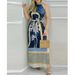 Women's Palm tree print sleeveless side slit maxi dress - belt required _mkmklike.com