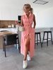 Women's Clothing New Sleeveless Long Tie Waist Single Breasted Denim Dress_mkmklike.com