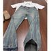 Vintage 70s Flared Jeans – Unisex High-Waisted Bell Bottoms, Distressed Hem, Washed Denim (S-3XL, No-Stretch Cotton, Retro Streetwear)_mkmklike.com