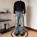 Retro Washed Distressed Whisker Pattern Jeans Loose Straight Leg Casual Wide Leg Trousers mid Waist Zipper Fly Soft Fabric_mkmklike.com