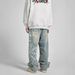 UrbanSpider Men's Wide-Leg Jeans Cobweb Print Streetwear Denim Flare Pants Low Waist Blue Standard Thickness Spring Autumn Wear_mkmklike.com