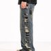 Men's Clothing Autumn Hard Work High Waist Washed Side Big Hole Wide Leg Handsome And Slim Distressed Jeans_mkmklike.com