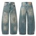 Paint Splatter Scimitar Jeans Street Fashion Punk Washed Frayed Vintage Dirty Wide-Leg Men's Loose Long Pants_mkmklike.com