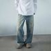 Men's Clothing Street Baggy Version Neutral Wide Leg Mopping Dirty Ink Splashed Distressed Design Jeans_mkmklike.com