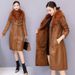Women's large fur collar winter fur coat women plus fleece thickened medium long_mkmklike.com