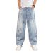 Men's High Street Distressed Paint Drop Wide Leg Jeans - Vintage Washed Loose Fit Straight Denim Pants For Casual Wear_mkmklike.com