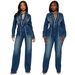Stretch Flare-Leg Denim Jumpsuit With Distressed Hem – Slim Fit Long Sleeve Romper For Women & Men (Blue, S-2XL)_mkmklike.com
