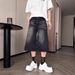 High Street Distressed Denim Shorts Men's & Women's Washed Wide-Leg Cargo Pants Cat Whisker Details_mkmklike.com