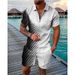 Men's Fashion Casual Suit 3D Printed Zipper Short Sleeve Polo Shirt Shorts 2-Piece Set_mkmklike.com