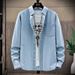 Foreign Trade Spring And Autumn Simple And Casual Versatile Long Sleeved Denim Shirts For Men And Youth Polo Collar Cotton Spot Solid Color Regular_mkmklike.com