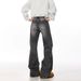 Men's Fashion Washed Smoke Grey Jeans - Vintage Straight & Slight Flare Denim Pants With Trendy Curve Hem_mkmklike.com