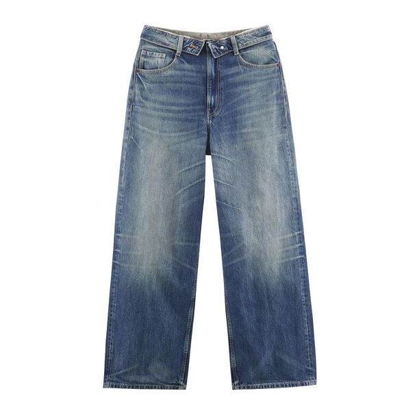 Women's Clothing Classic Mid-Rise Fold-Up Jeans Casual Cotton Solid Color Spring/Autumn Summer Homme Clothing_mkmklike.com