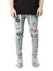 Men Jeans Denim Pants Pencil Pant Slim Fit Hole Print Pockets Straight Trousers Casual Elastic Waist Lace Up Autumn 2025_mkmklike.com