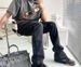 European And American High Street INS Same Men's Washed Vibes Style Loose Spliced Flared Jeans_mkmklike.com